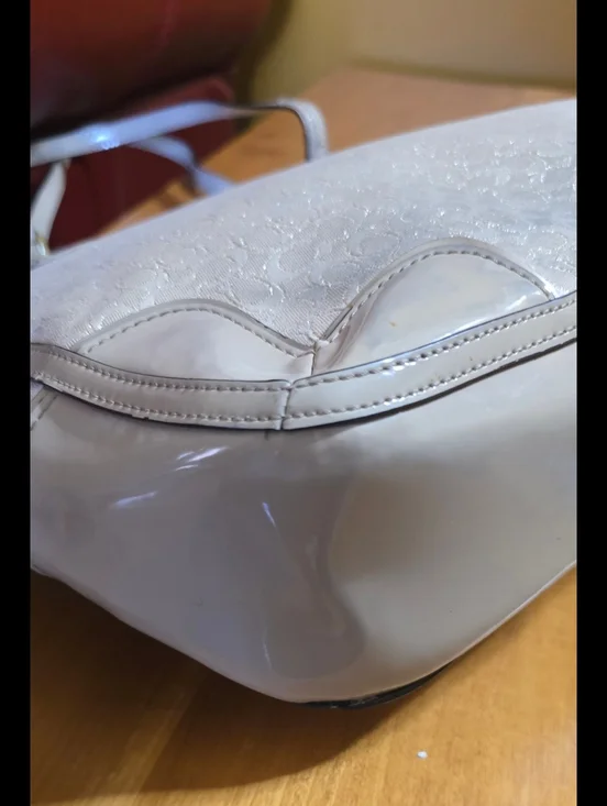 Coach Bag Poppy Metallic Beige Gold Signature C Patent Leather Canvas - Picture 9 of 16